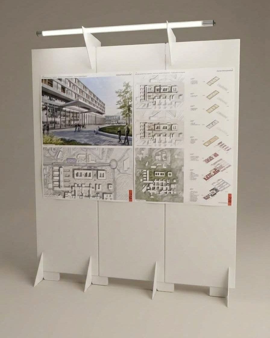 Stellwand weiß mit Plan und Beleuchtung